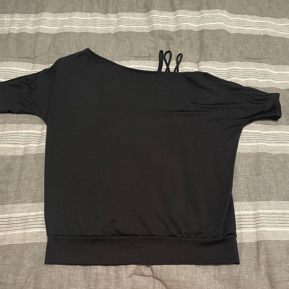 One Sided Black Three Strap Off Shoulder Shirt Blouse
